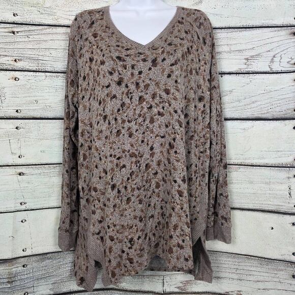 Maurices Brown Leopard Print V-Neck Sweater Size L - Picture 1 of 7